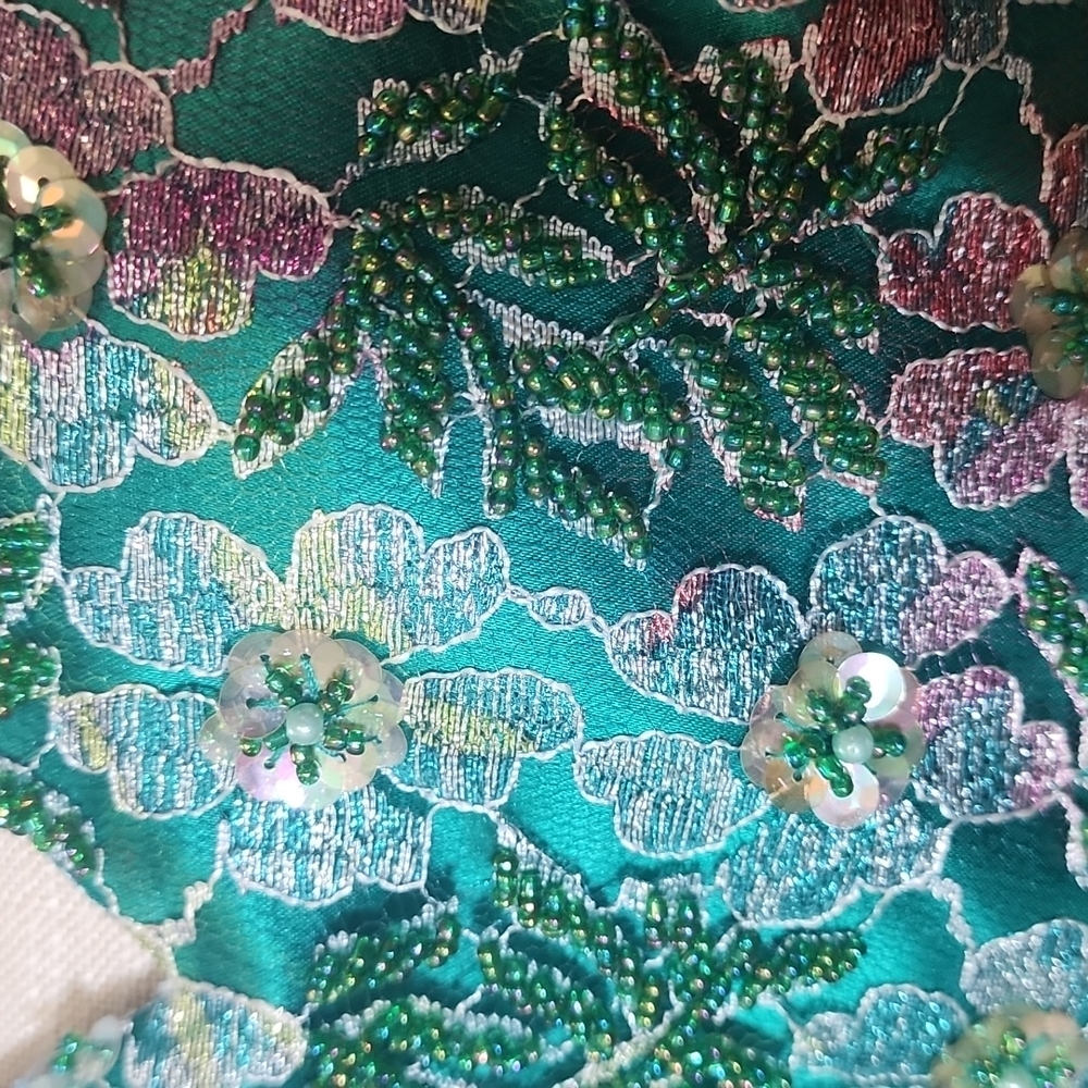 Vintage Donna Morgan Green Embroidered Floral Evening Dress New - Picture 6 of 12